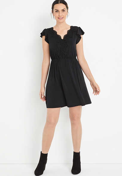 Black Crochet Lattice Back Mini Dress