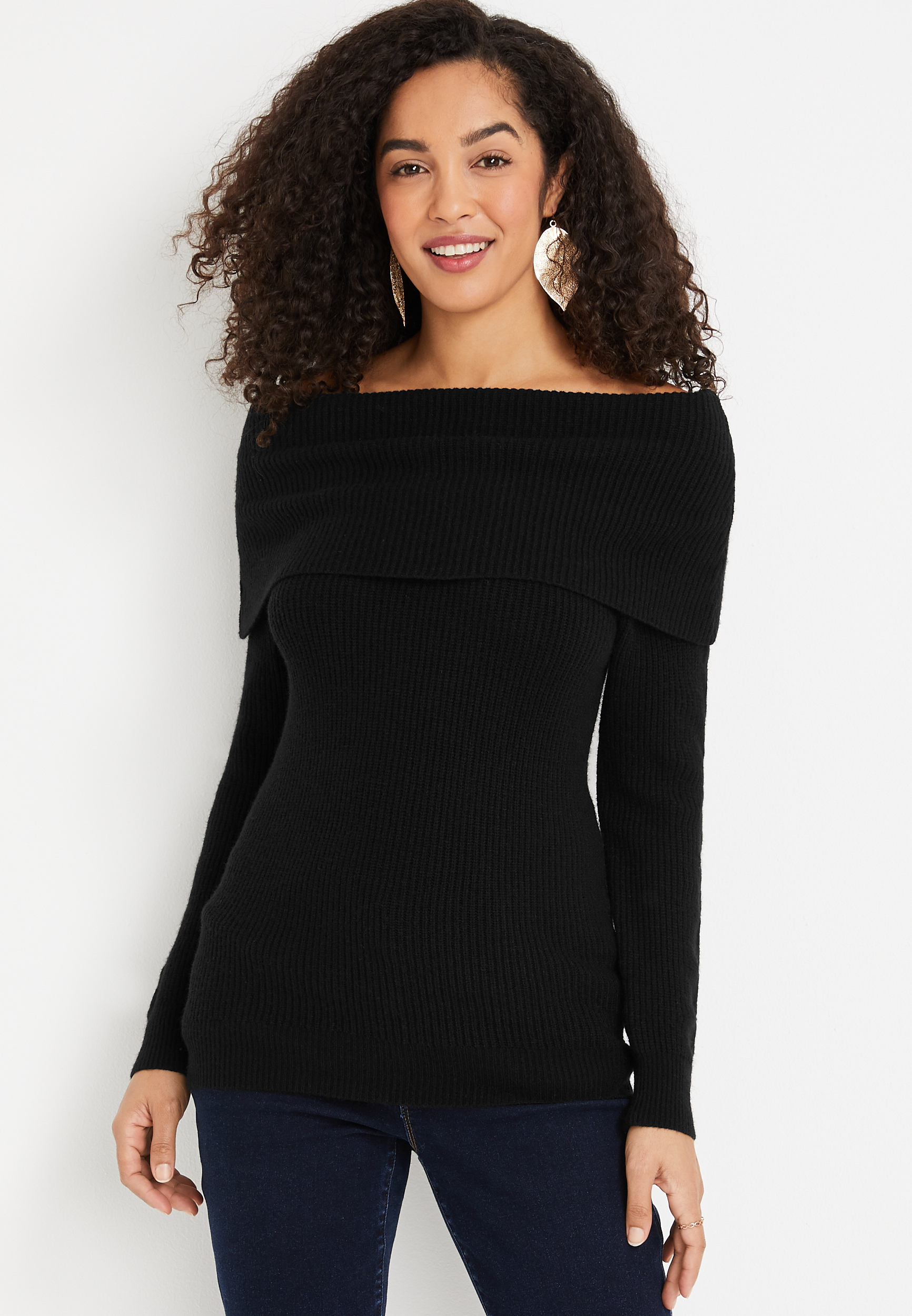 Black Off The Shoulder Sweater | maurices