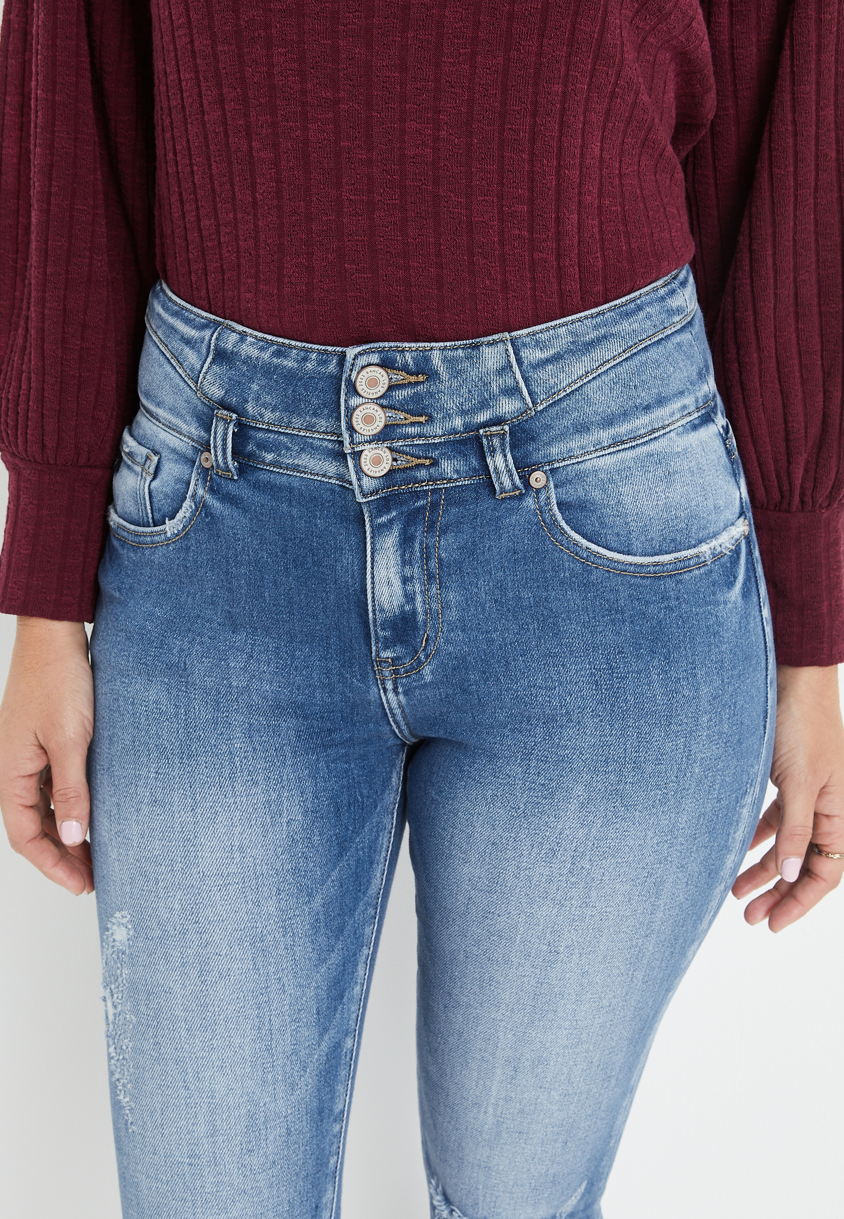 KanCan&trade; Skinny Curvy High Rise Triple Button Jean, MEDIUM SANDBLAST, large