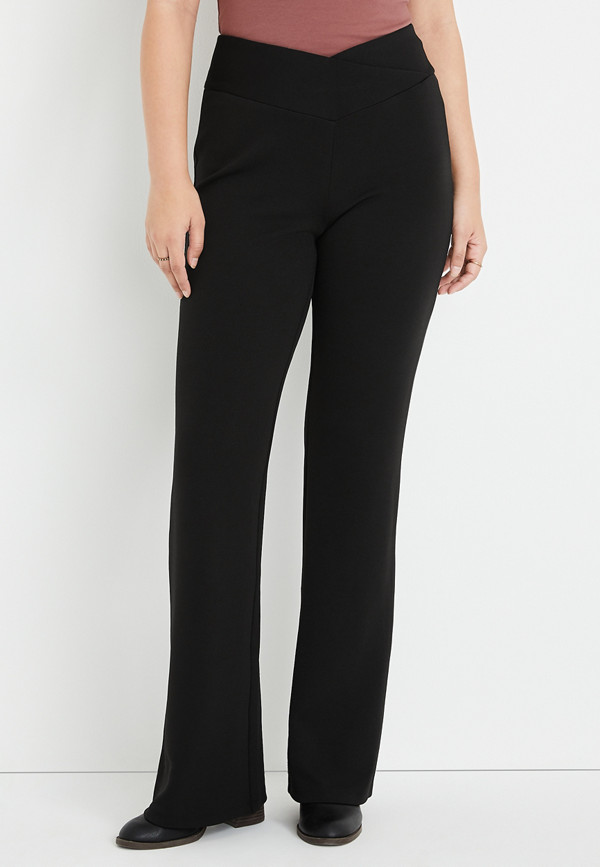 Black Flare Crossover Waist Crepe Pant | maurices