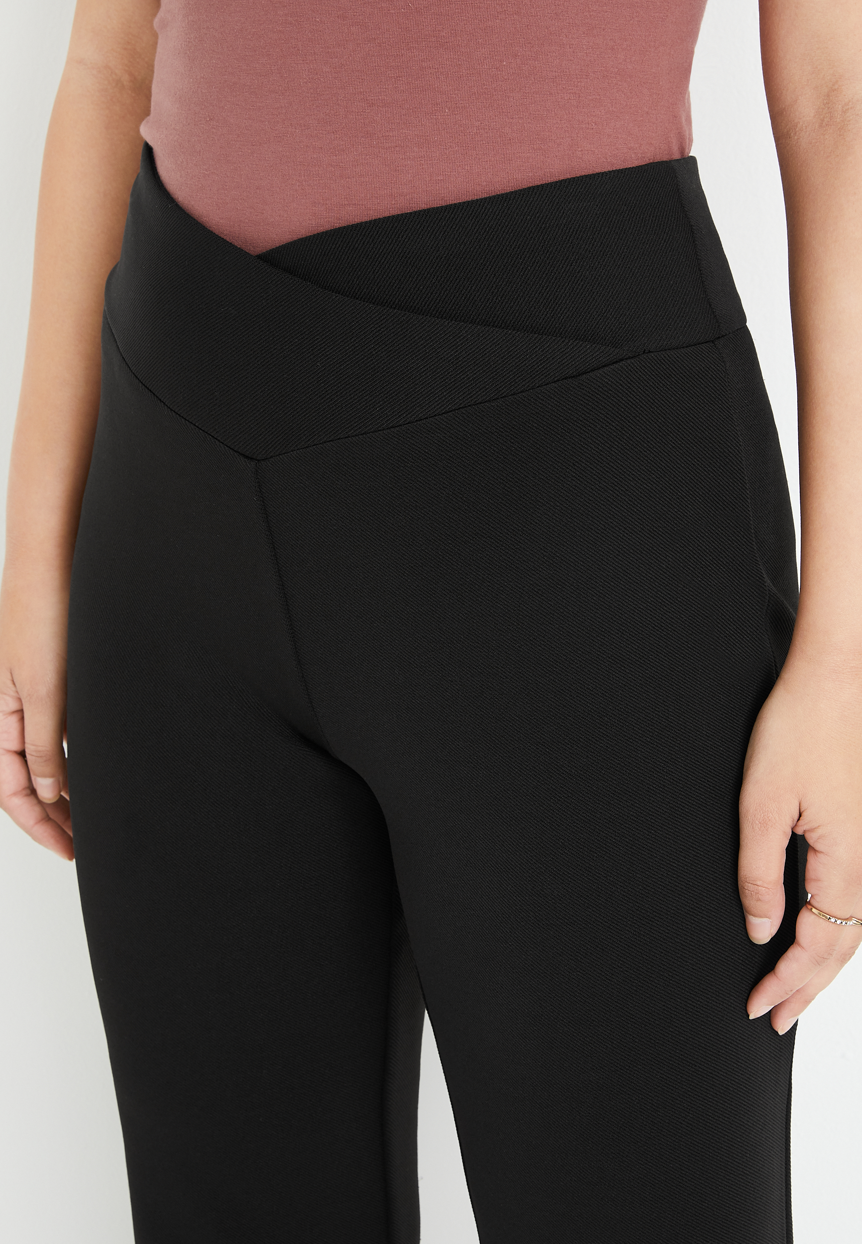 Black Flare Crossover Waist Crepe Pant, C106, large