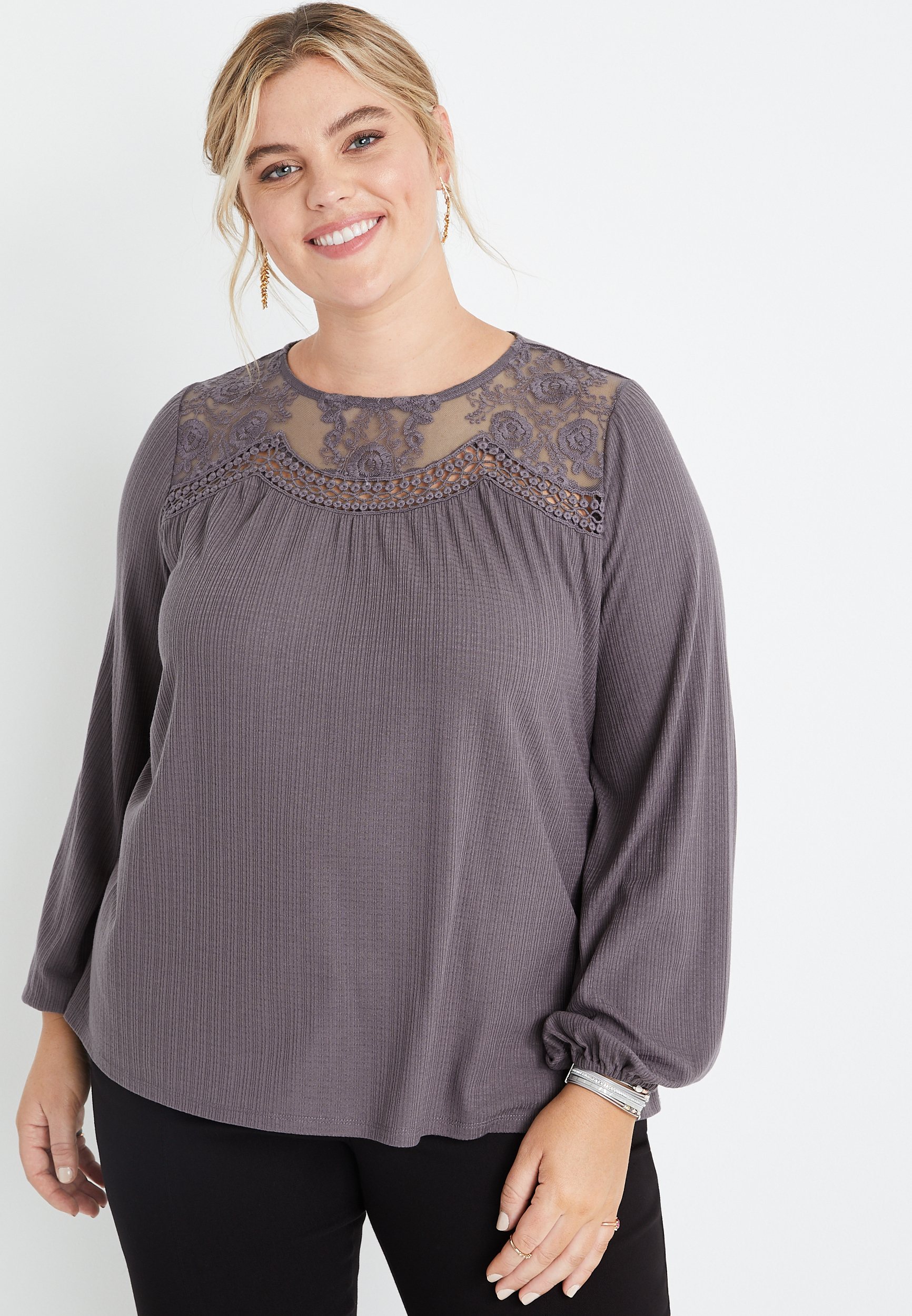 Plus Size Crochet Lace Long Sleeve Top | maurices