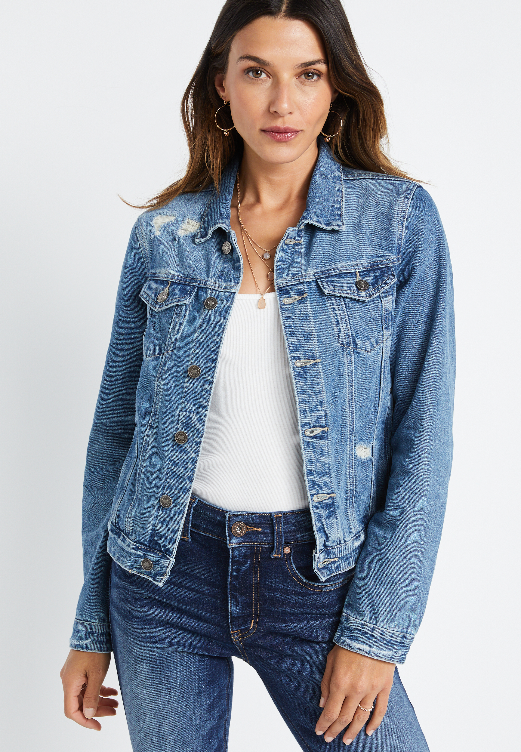 KanCan™ Classic Non-Stretch Ripped Denim Jacket | maurices