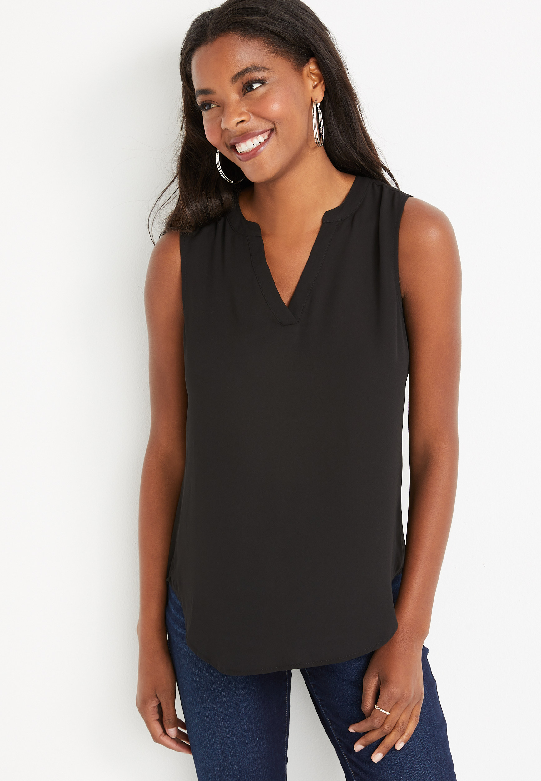 Black V Neck Popover Tank Top maurices