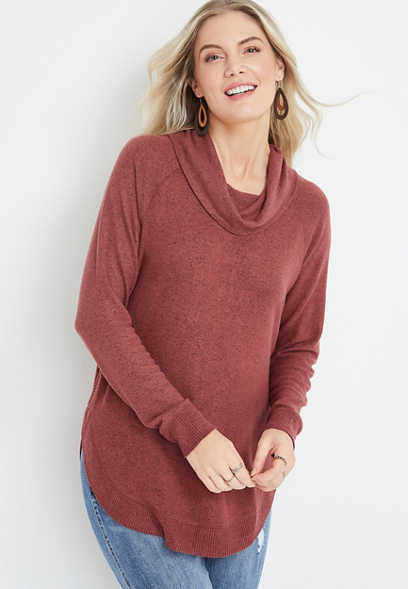 Haven Solid Cowl Neck Long Sleeve Top