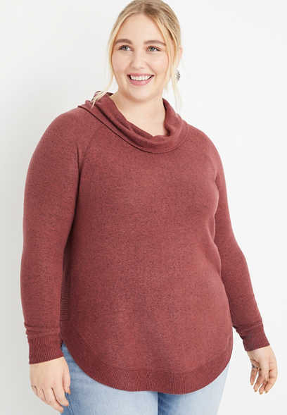 Plus Size Haven Solid Cowl Neck Long Sleeve Top
