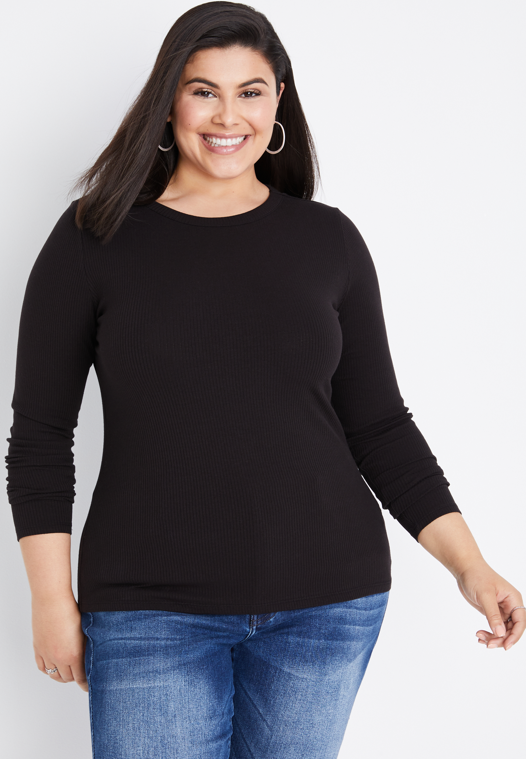 Plus Size 24/7 Long Sleeve Ribbed Crew Neck Tee | maurices