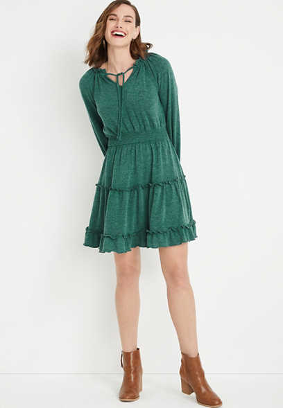 Green Smocked Waist Ruffle Mini Dress