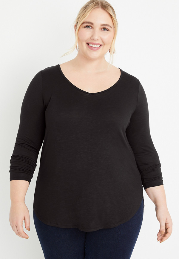 Plus Size 24/7 Flawless Solid Long Sleeve Tunic Tee