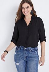 Winona Button Down Black Blouse, C106, small