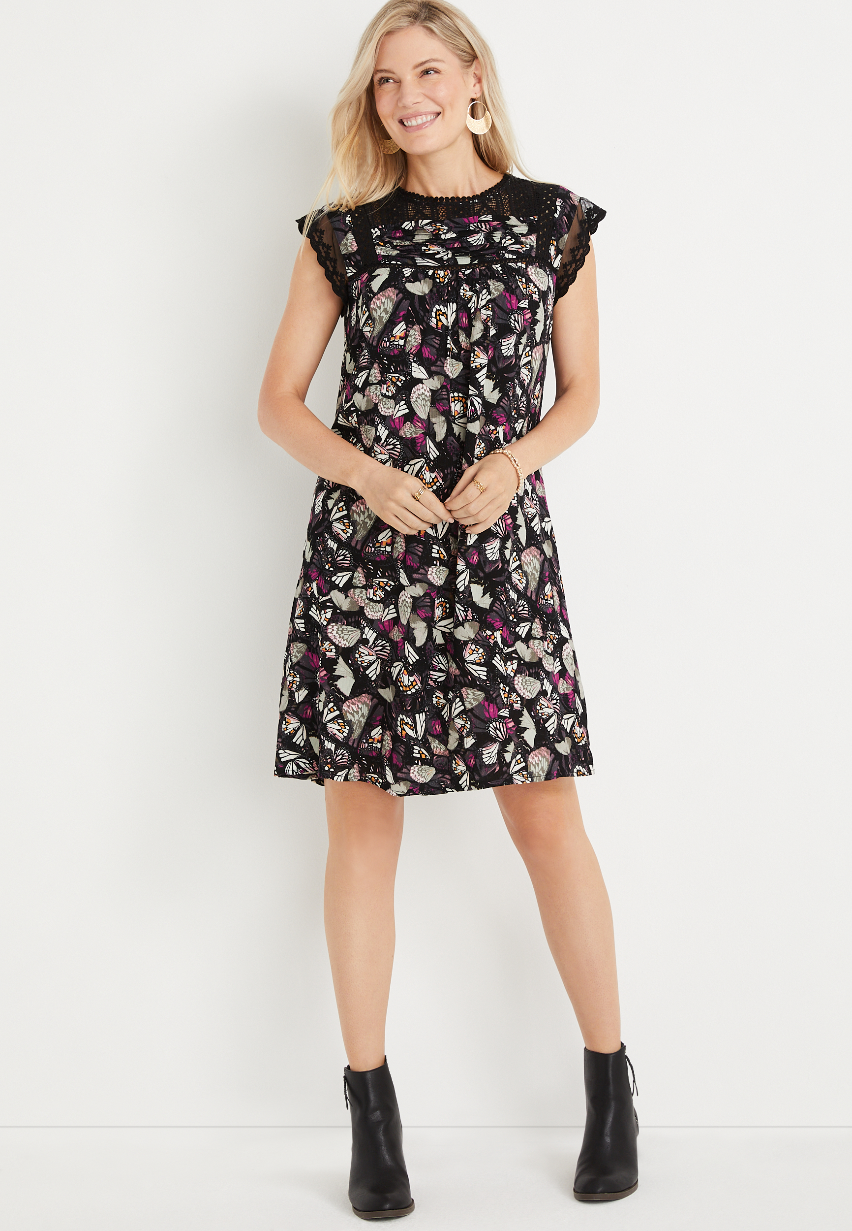 Butterfly Crochet Trim Mini Dress | maurices