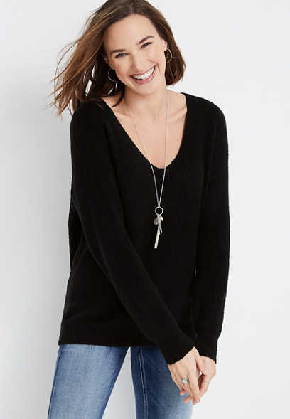 Black V Neck Long Sleeve Sweater