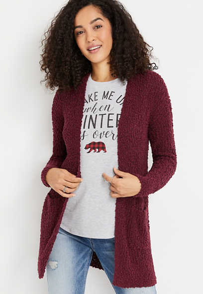 Solid Textured Open Front Cardigan