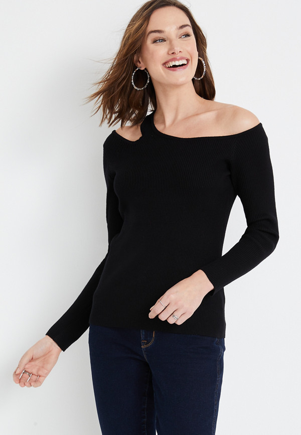 Solid Cut Out Shoulder Sweater | maurices