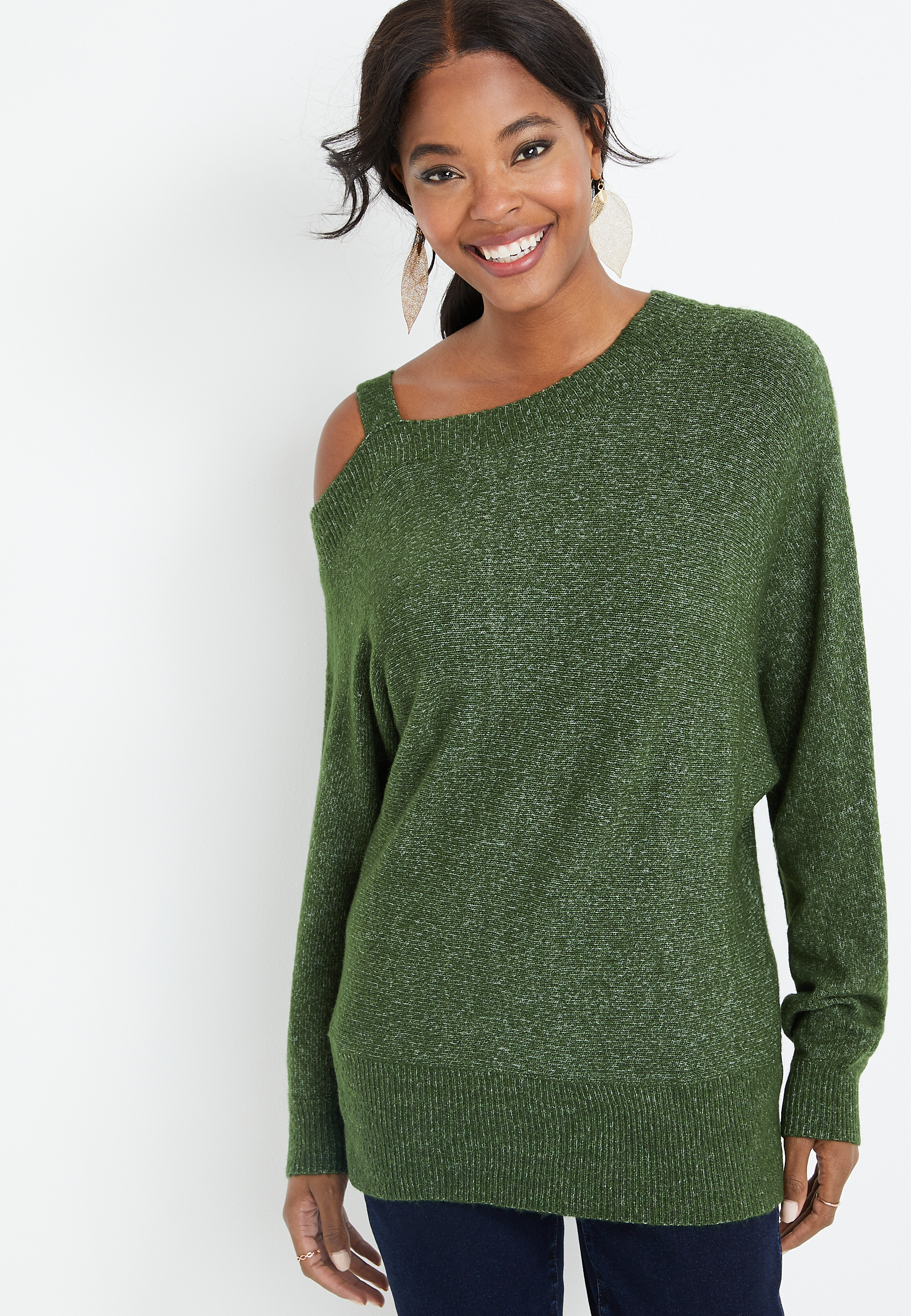 Green Asymmetric Long Sleeve Sweater | maurices