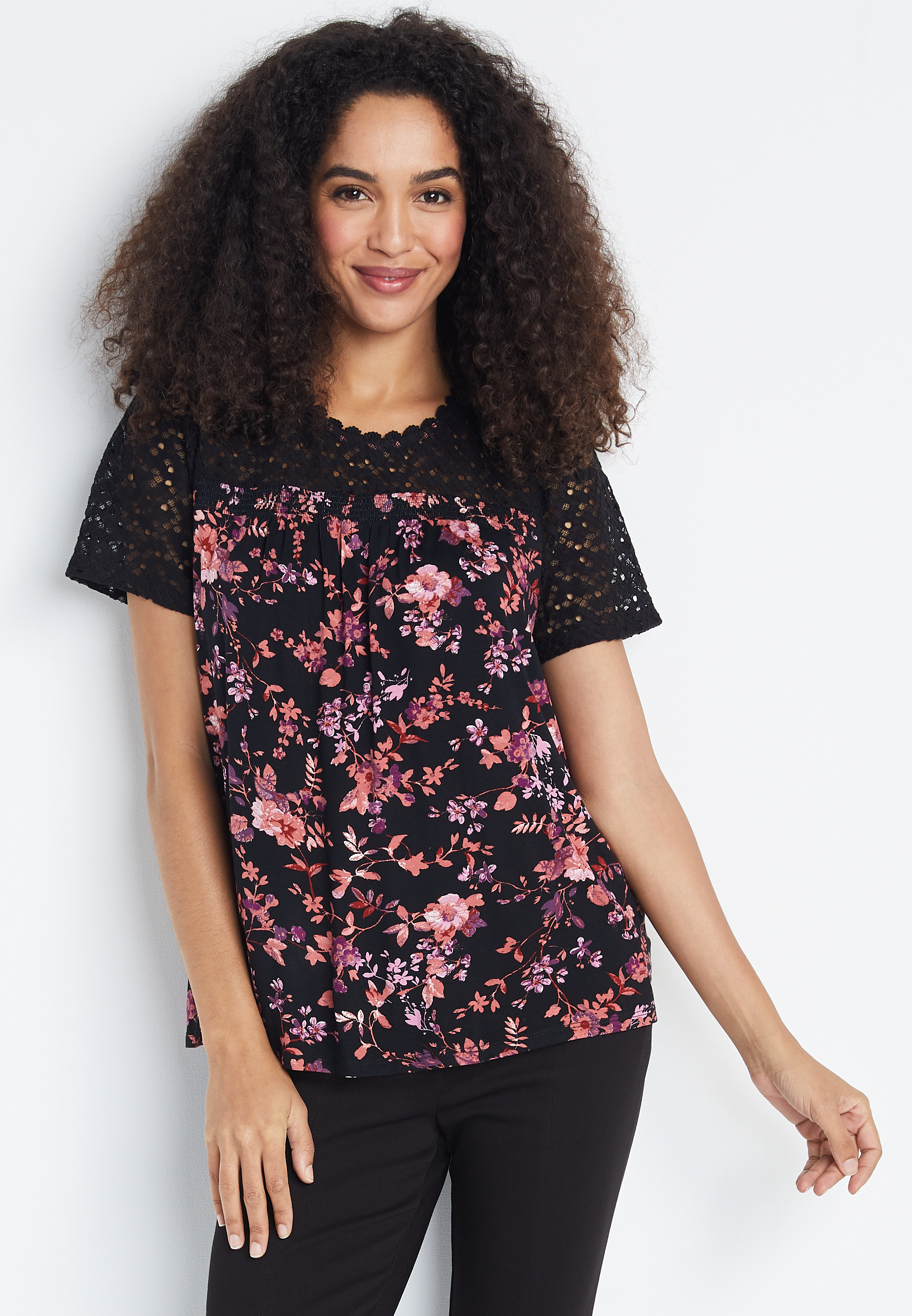 Black Floral Lace Top | maurices