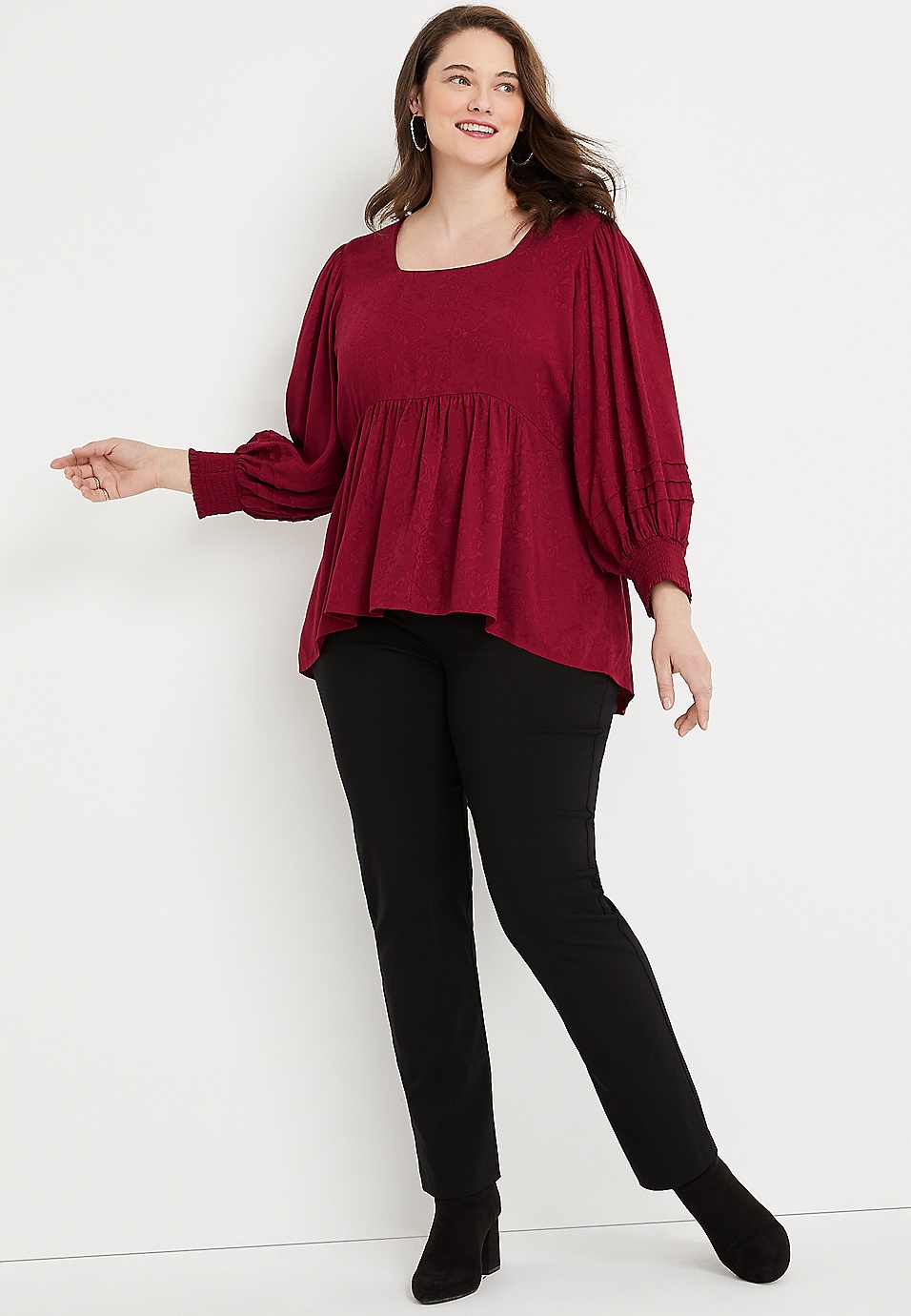 Size Red Square Neck Peasant | maurices