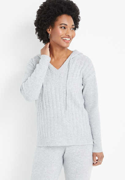 Gray Cozy Long Sleeve Sweater Hoodie