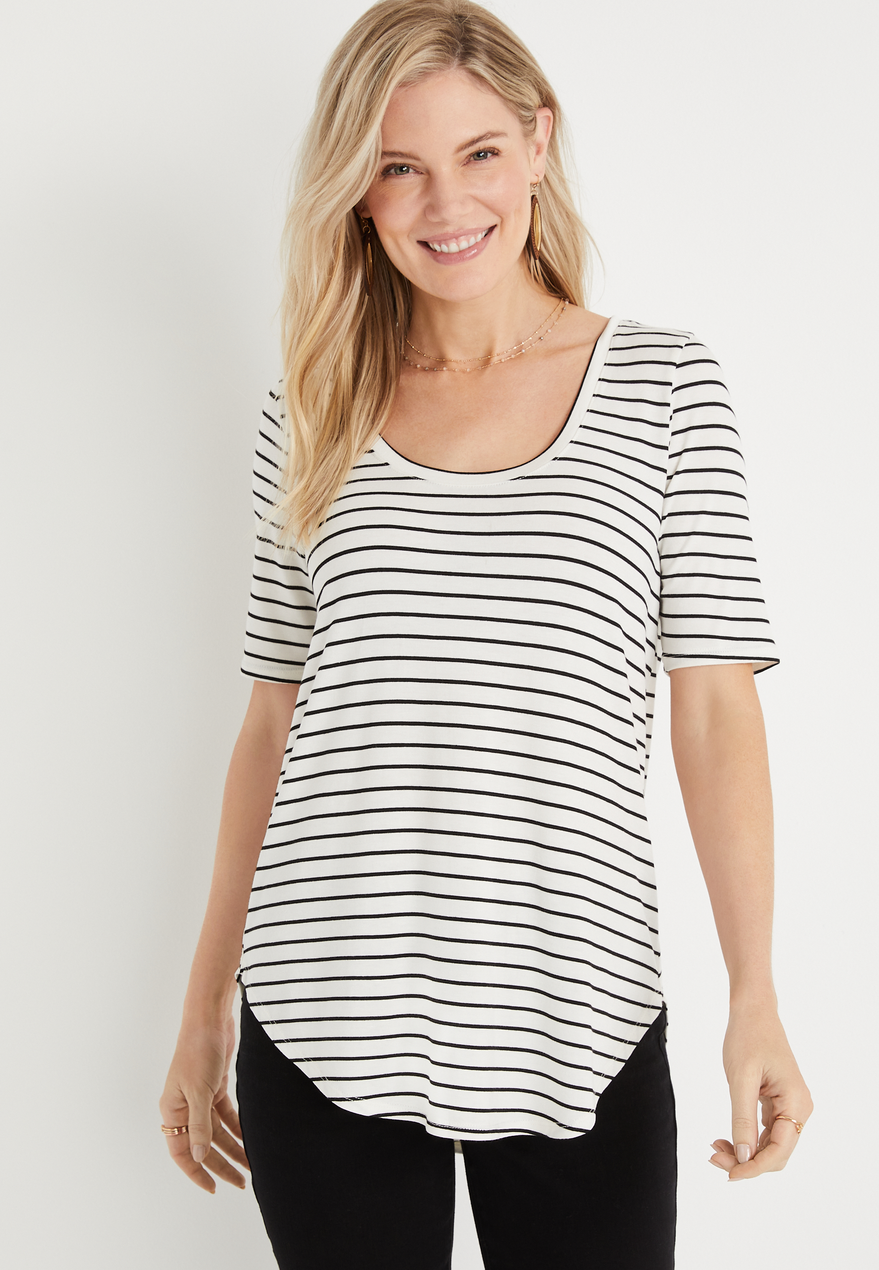 24/7 White Stripe Flawless Tunic Tee | maurices