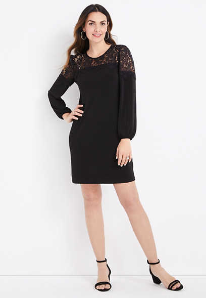 Black Lace Long Sleeve Mini Dress