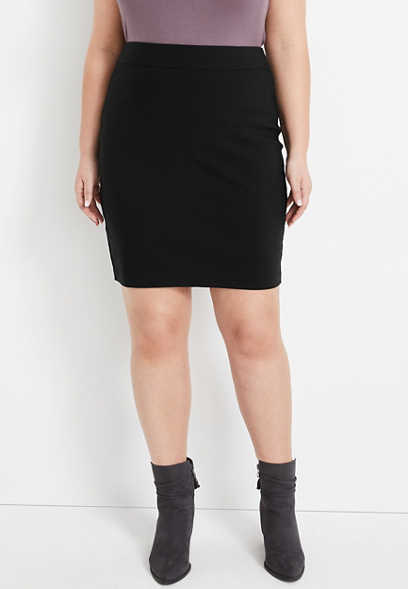 Plus Size Black Bengaline High Rise Pencil Skirt