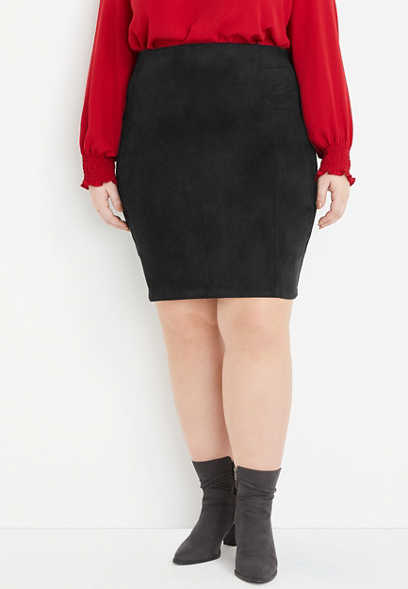 Plus Size ONE5ONE™ Black Faux Suede Midi Pencil Skirt