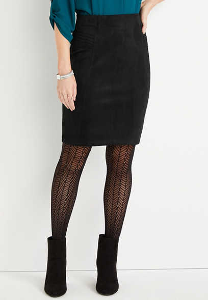 ONE5ONE™ Black Faux Suede Pencil Skirt