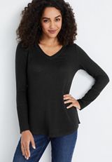 24/7 Cozy V Neck Long Sleeve Tee, C106, small