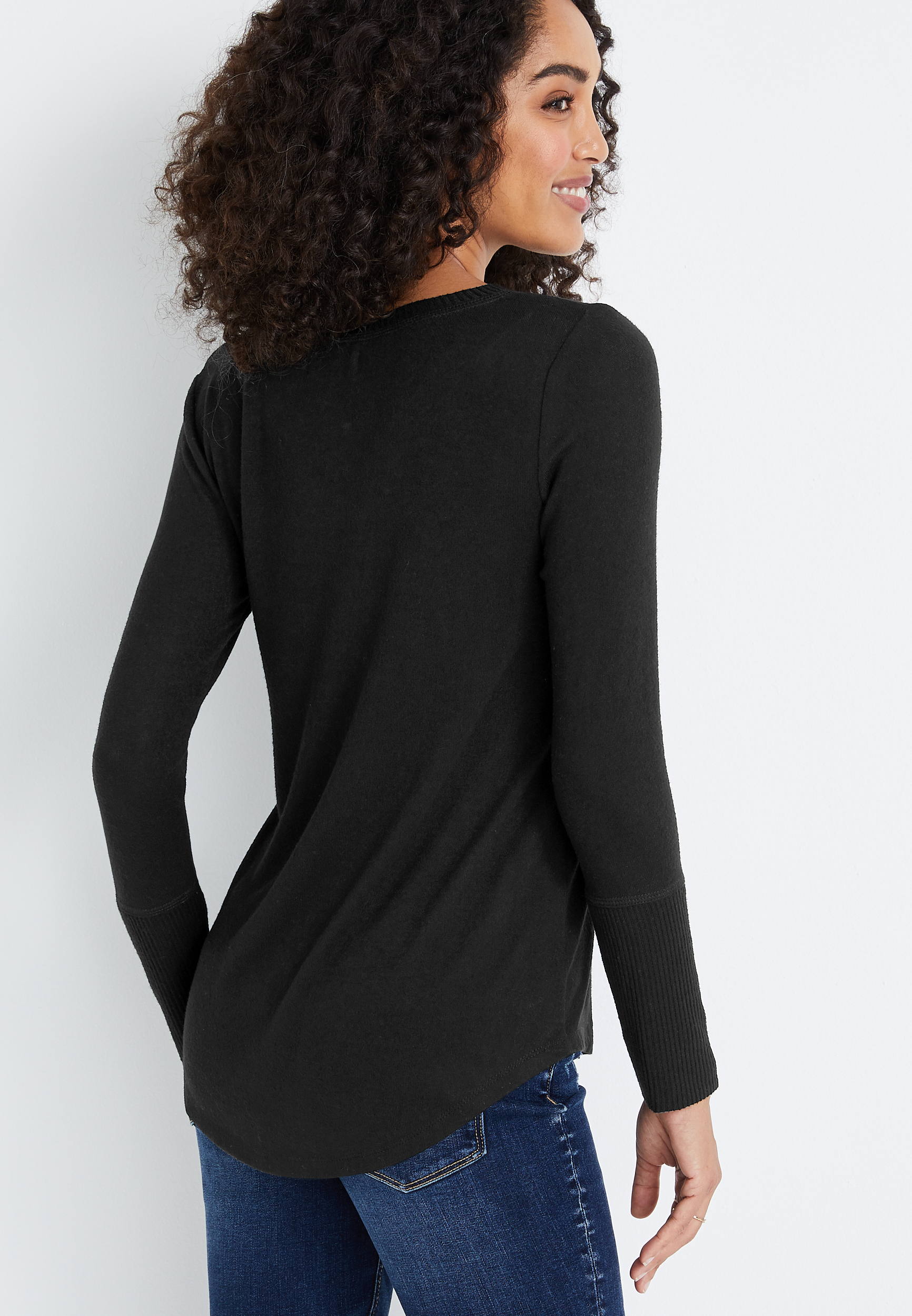 24/7 Cozy V Neck Long Sleeve Tee, C106, large
