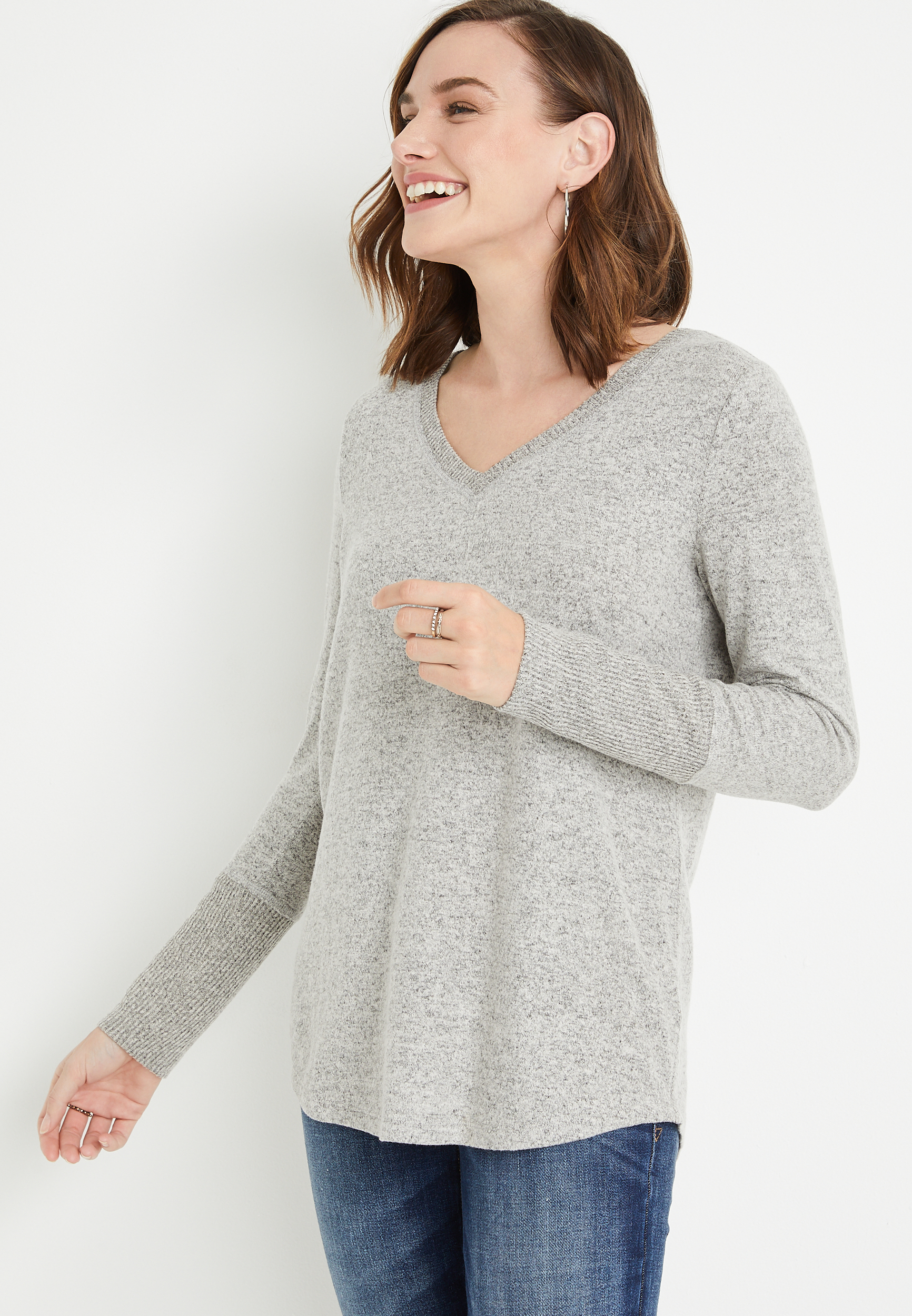 24/7 Cozy V Neck Long Sleeve Tee | maurices