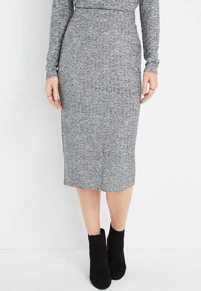 Gray High Rise Knit Pencil Skirt