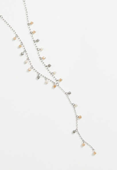 Silver Beaded Y Necklace
