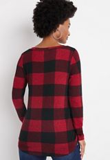 24/7 Buffalo Plaid V Neck Long Sleeve Tee, C7044, small