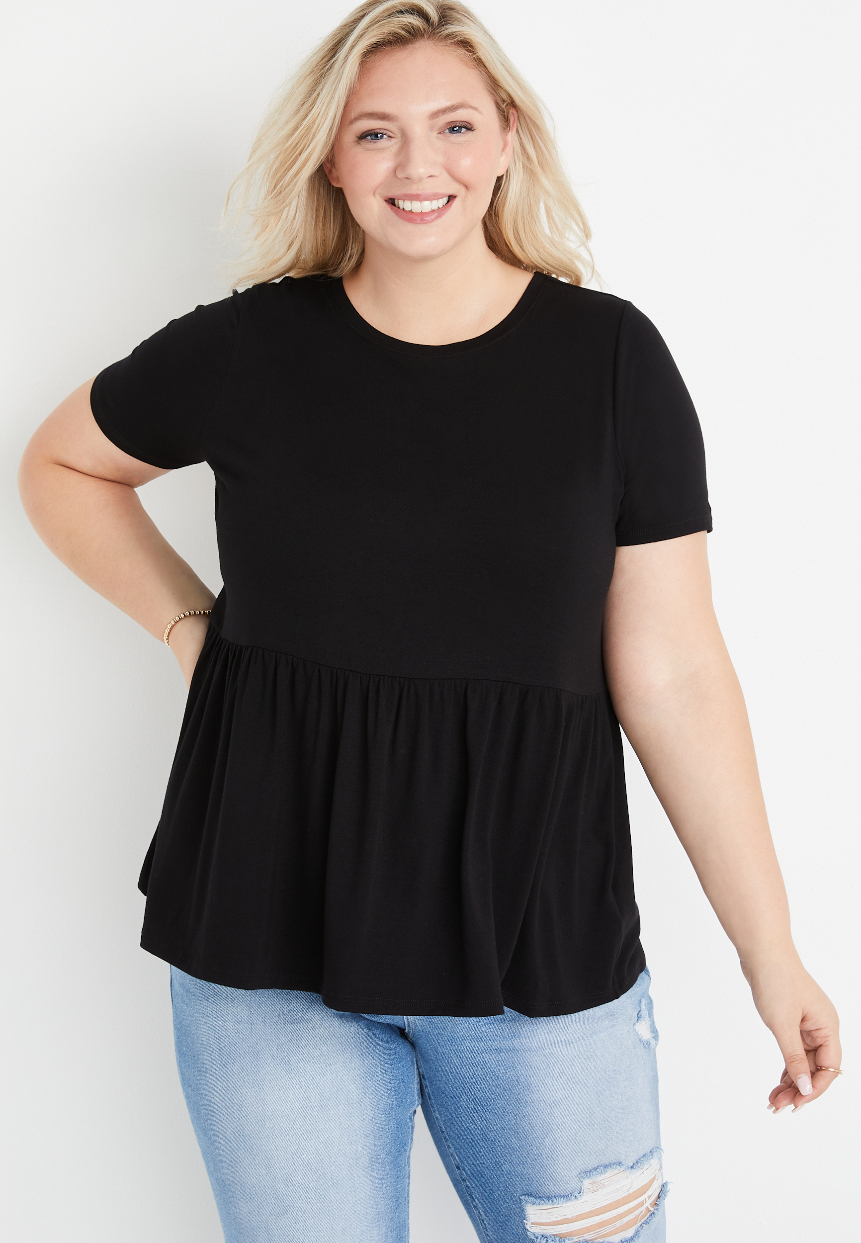 Plus Size Black Babydoll Tee | maurices
