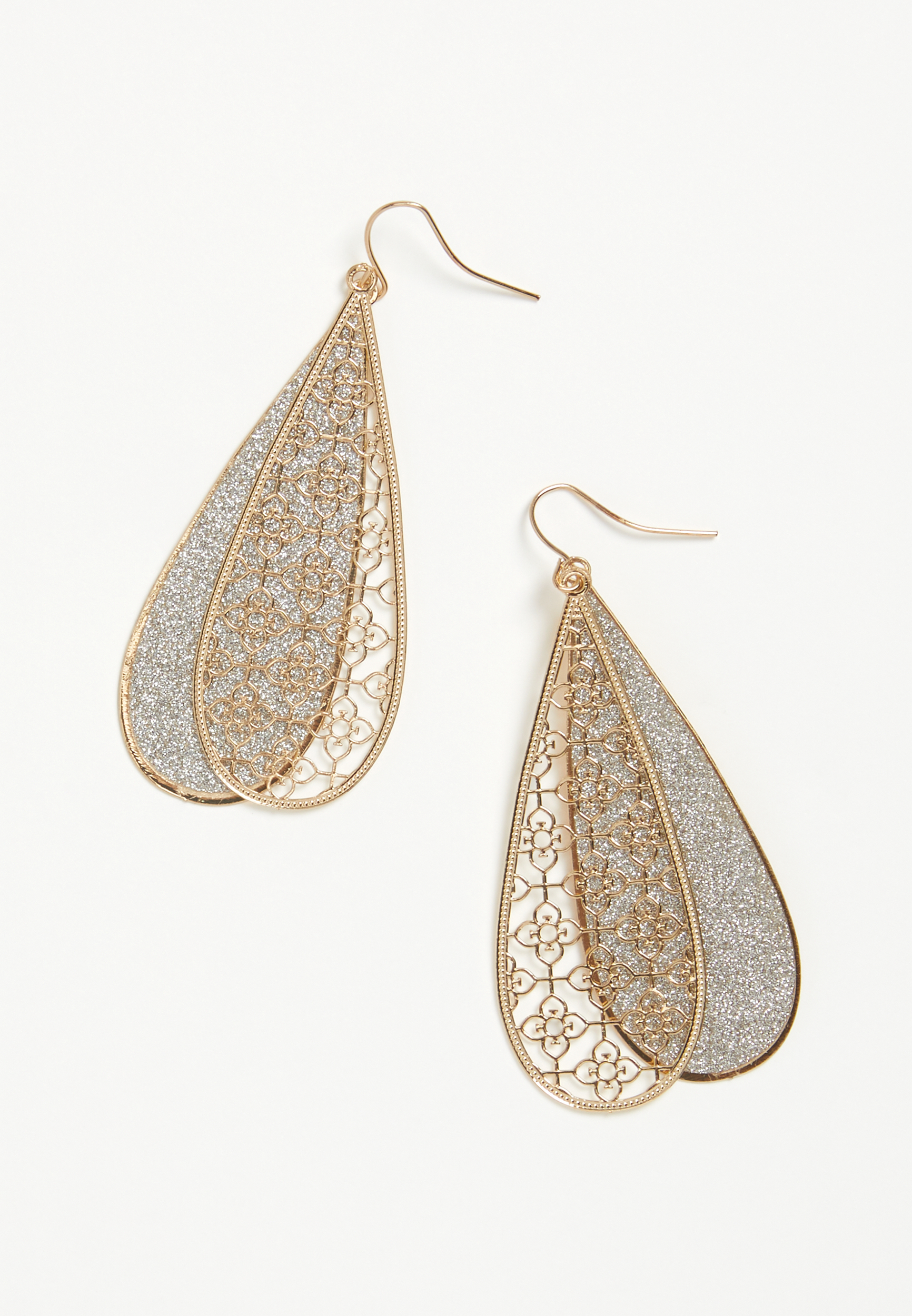 Gold Sparkle Double Layered Teardrop Earrings | maurices