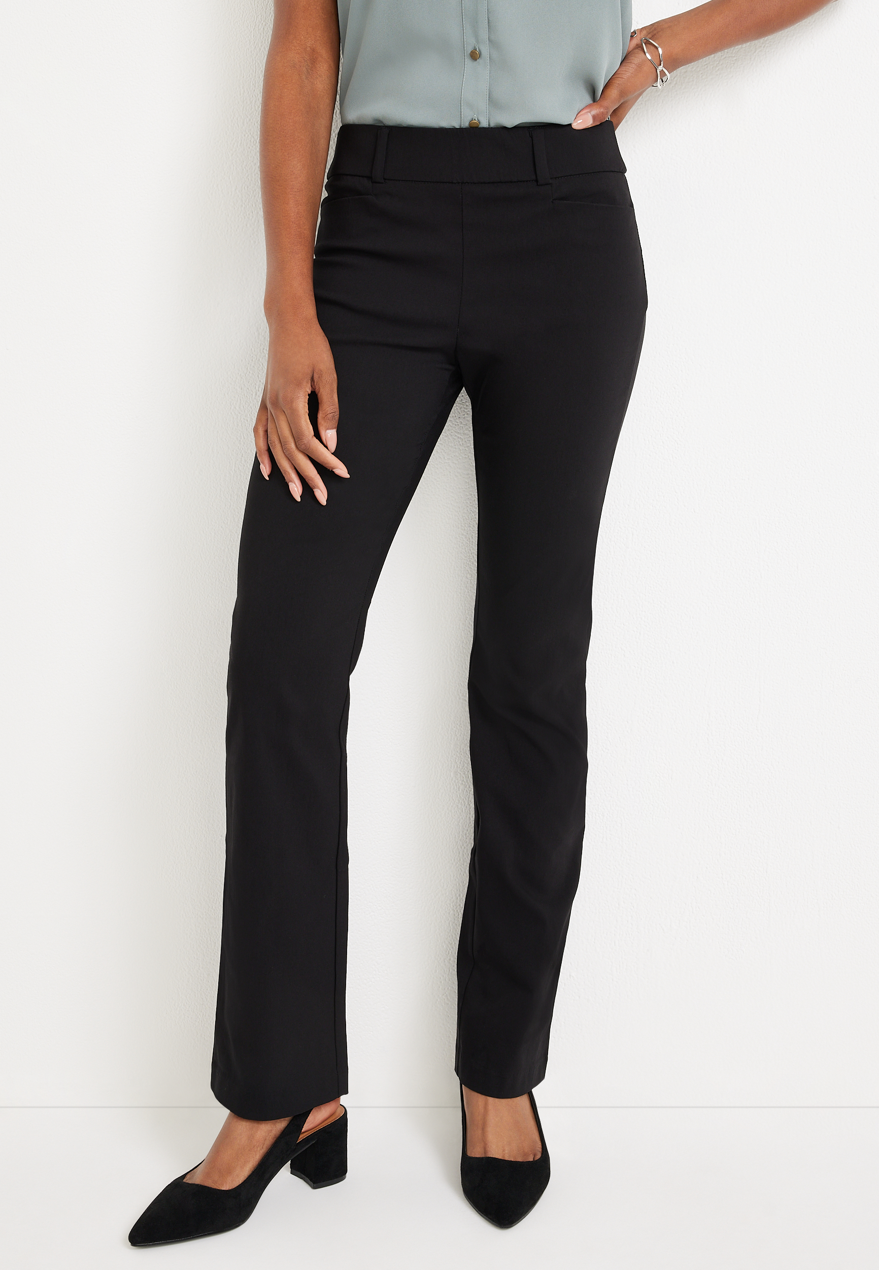 Black Bengaline Mid Rise Bootcut Pant, , large