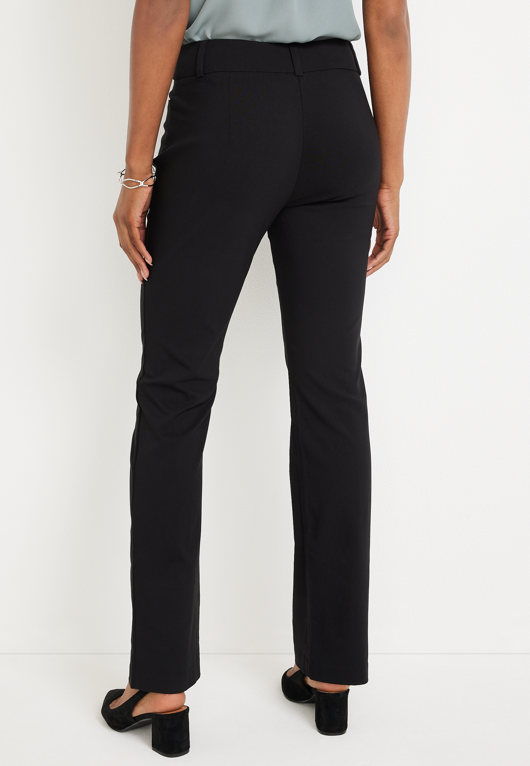 Black Bengaline Mid Rise Bootcut Pant, , small