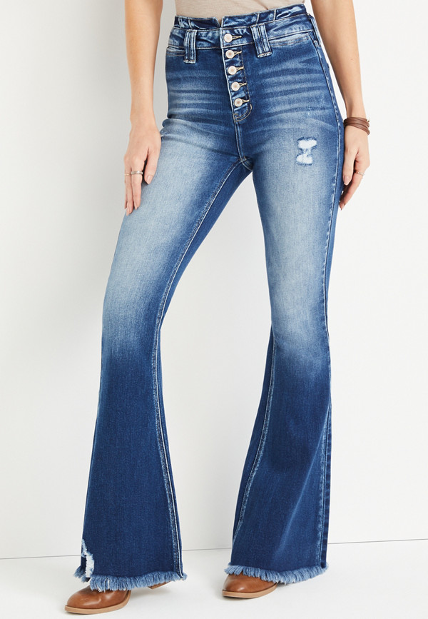 KanCan™ Flare High Rise Ripped Button Fly Jean | maurices