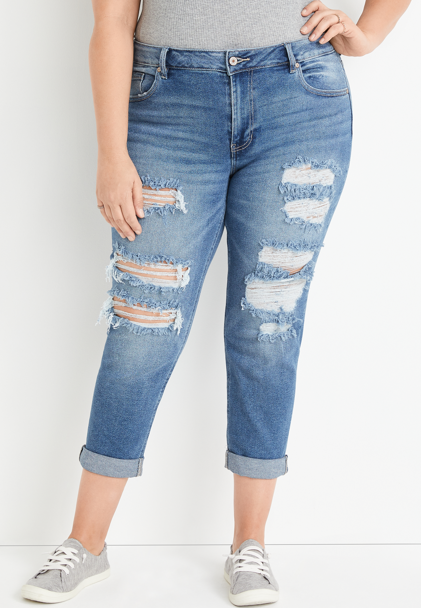 Plus Size KanCan™ High Rise Ripped Cropped Jean | maurices