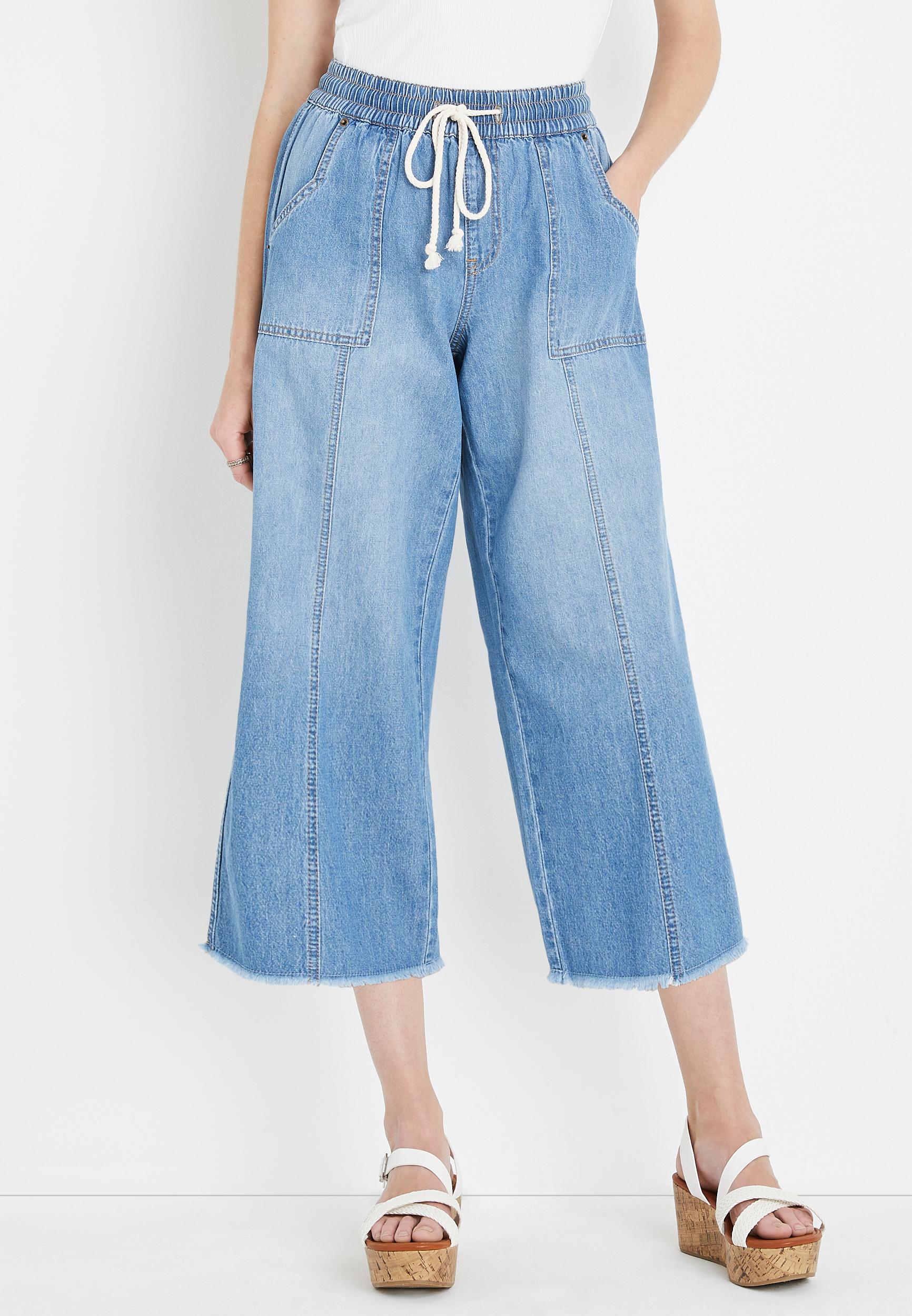 m jeans by maurices™ Wide Leg Pull On High Rise Cropped Jean | maurices