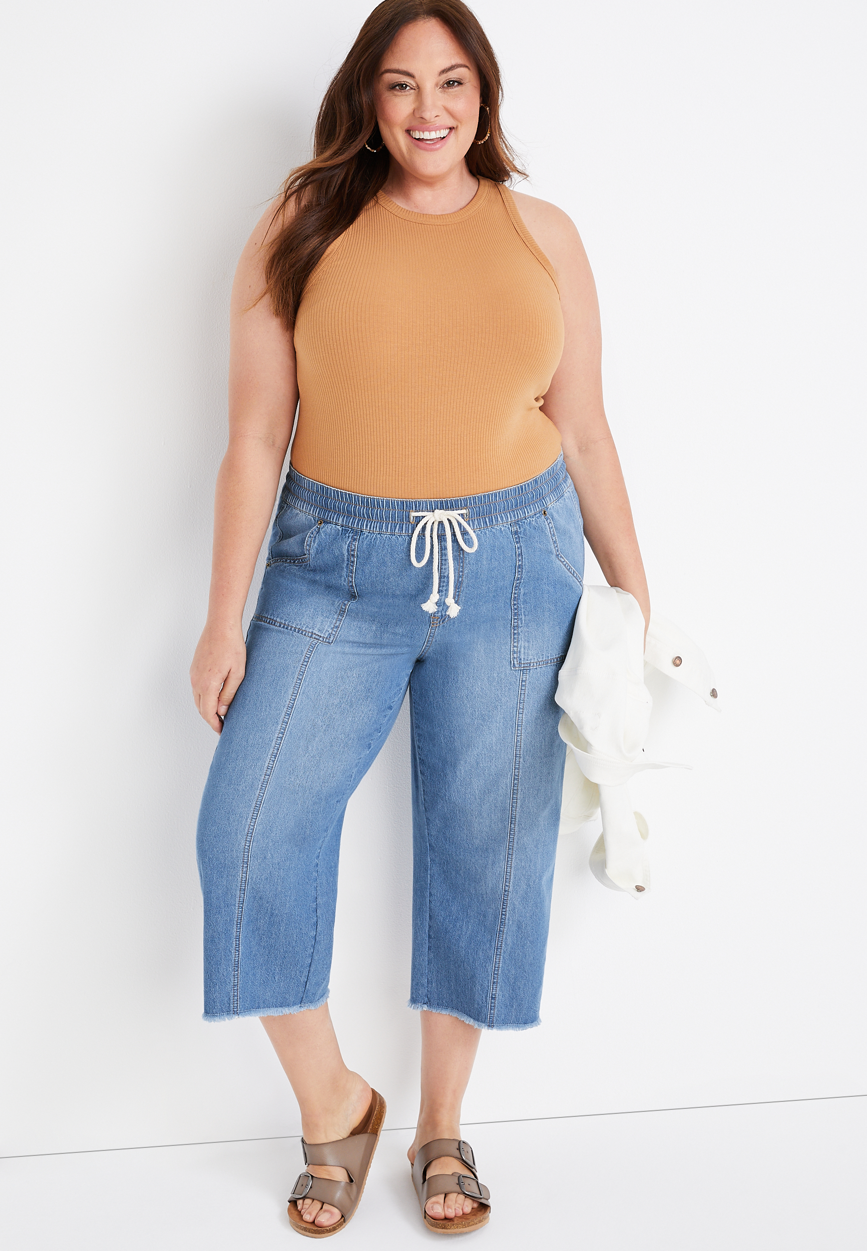 Plus Size m jeans by maurices™ Wide Leg Pull On High Rise Cropped Jean