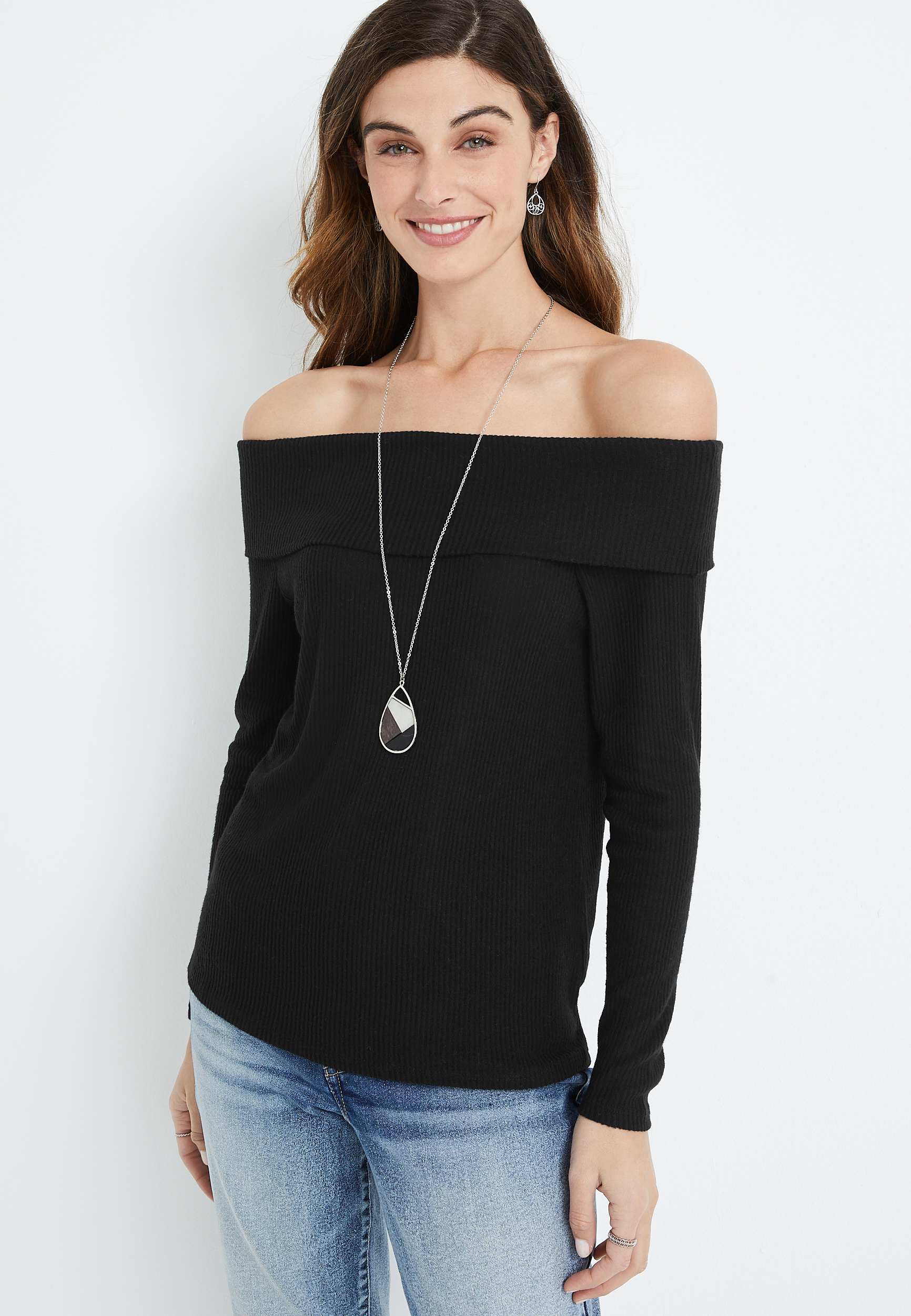 Ribbed Off The Shoulder Top | maurices