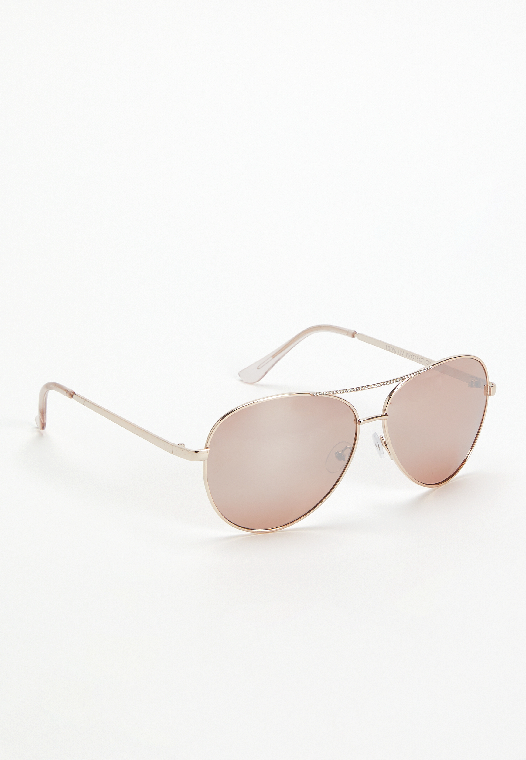 Rose Gold Rhinestone Aviator Sunglasses