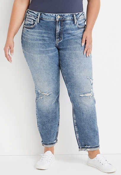Plus Size Silver Jeans Co.® Boyfriend Mid Rise Ripped Jean