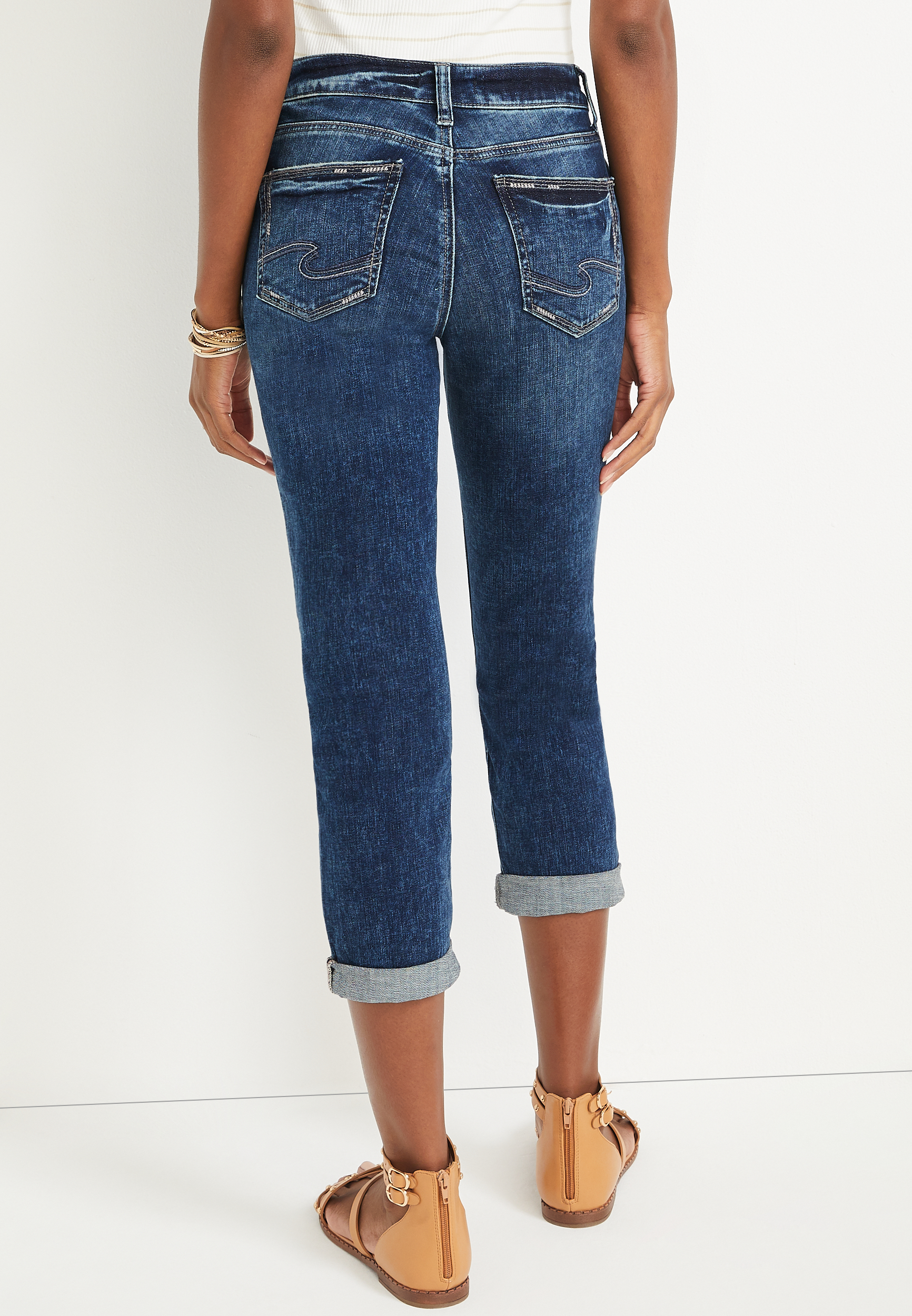 Silver Jeans Co.&reg; Suki Curvy Mid Rise Rolled Hem Capri, C258, large