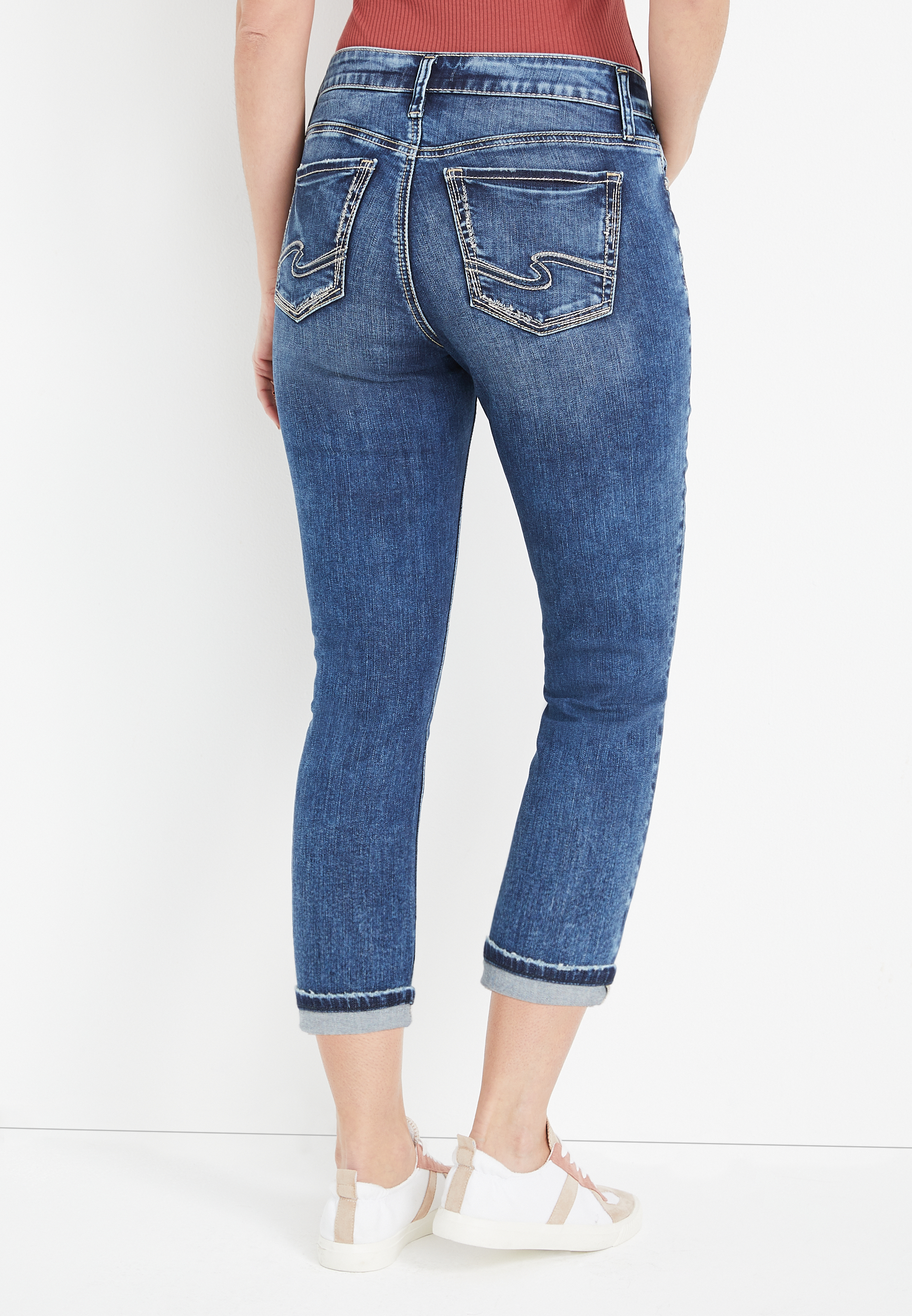 Silver Jeans Co.&reg; Elyse Curvy Mid Rise Thick Stitch Capri, MEDIUM SANDBLAST, large