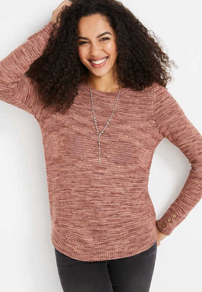 Solid Button Long Sleeve Sweater