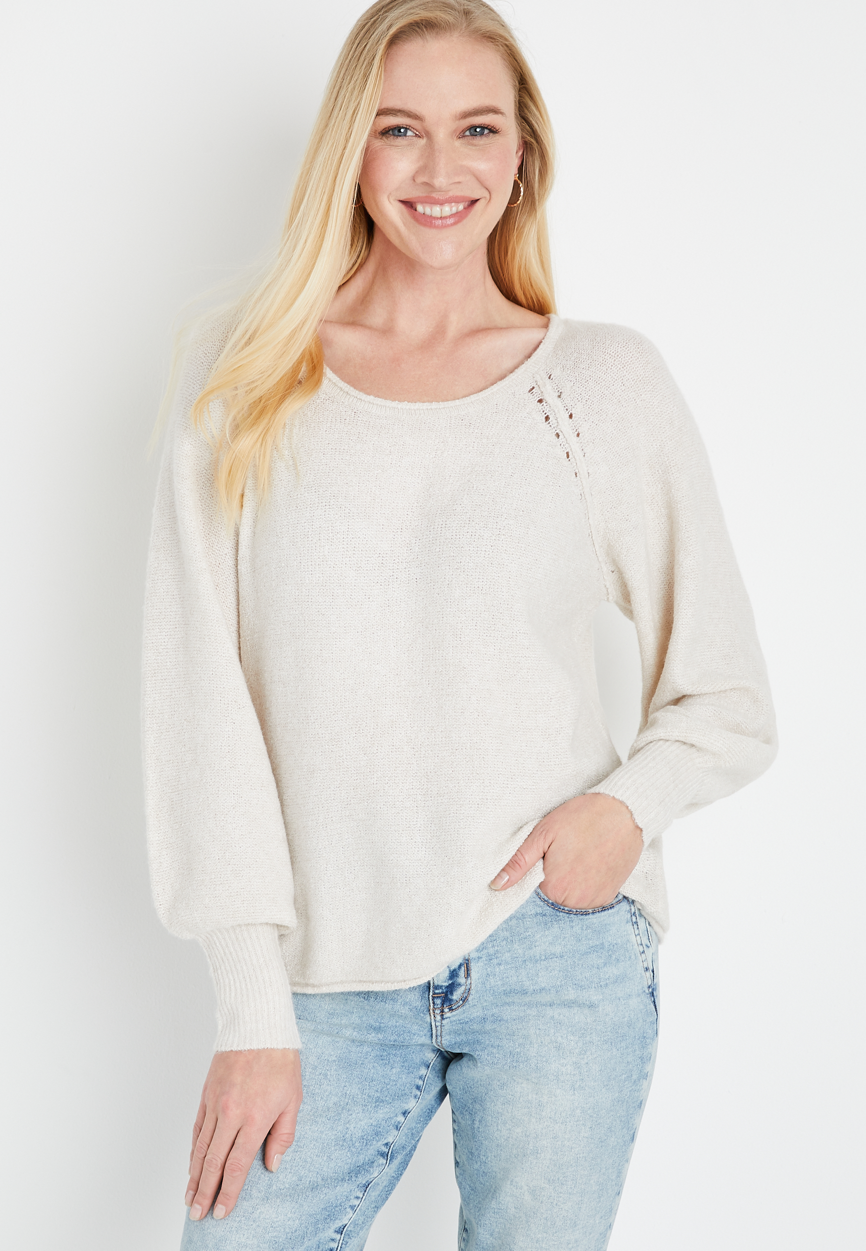 Solid Boat Neck Long Sleeve Sweater | maurices