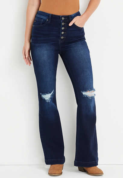 KanCan™ Petite Flare High Rise Ripped Jean