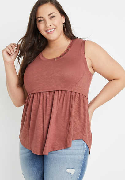 Plus Size Solid Scoop Neck Babydoll Tank